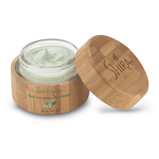 Shira Shir-Organic Pure Cucumber Eye Cream bottle delivering instant hydration.