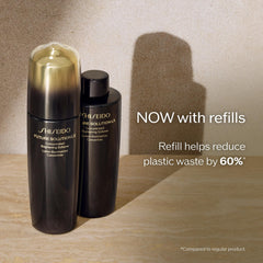 Shiseido Future Solution LX bottle label detail featuring branding and info.