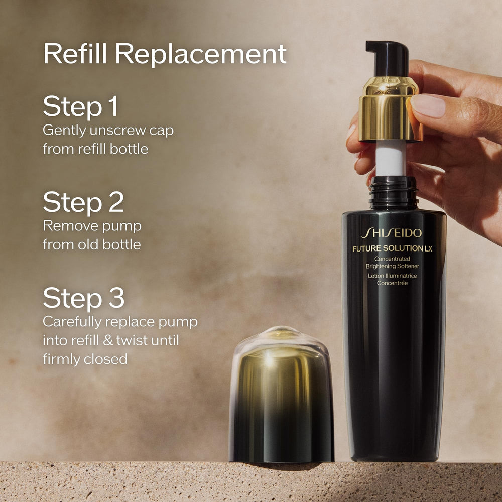 Shiseido Future Solution LX glow close-up suggesting luminous skin after use.