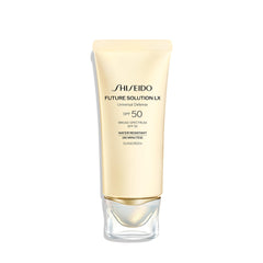 Shiseido Future Solution LX SPF 50 bottle with pump for daily protection and hydration.