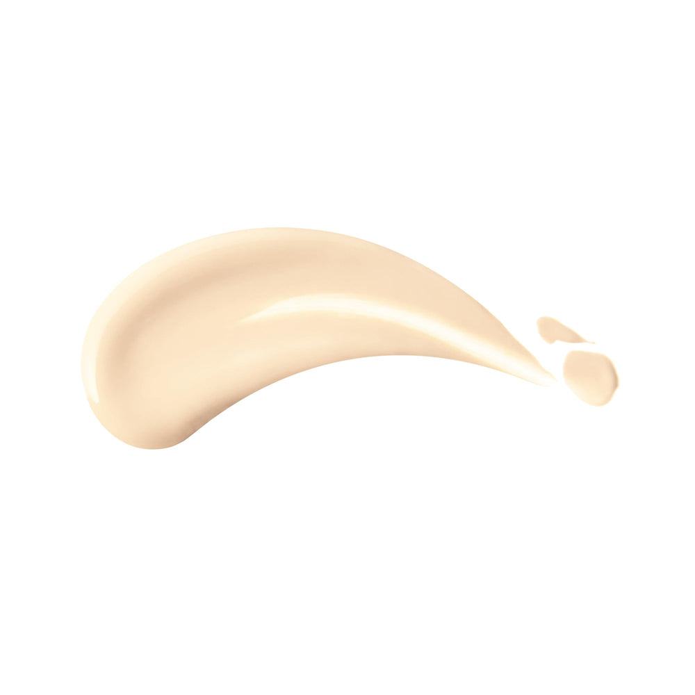 Shiseido RevitalEssence Skin Glow Foundation Alabaster swatches illustrate buildable medium coverage.