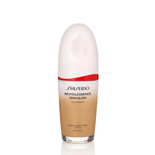 Shiseido RevitalEssence Skin Glow Foundation bottle with smooth, buildable coverage