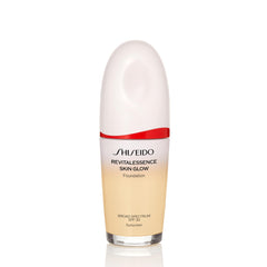 Shiseido RevitalEssence Skin Glow Foundation Ivory 120 bottle with radiant glow and SPF 30 protection.