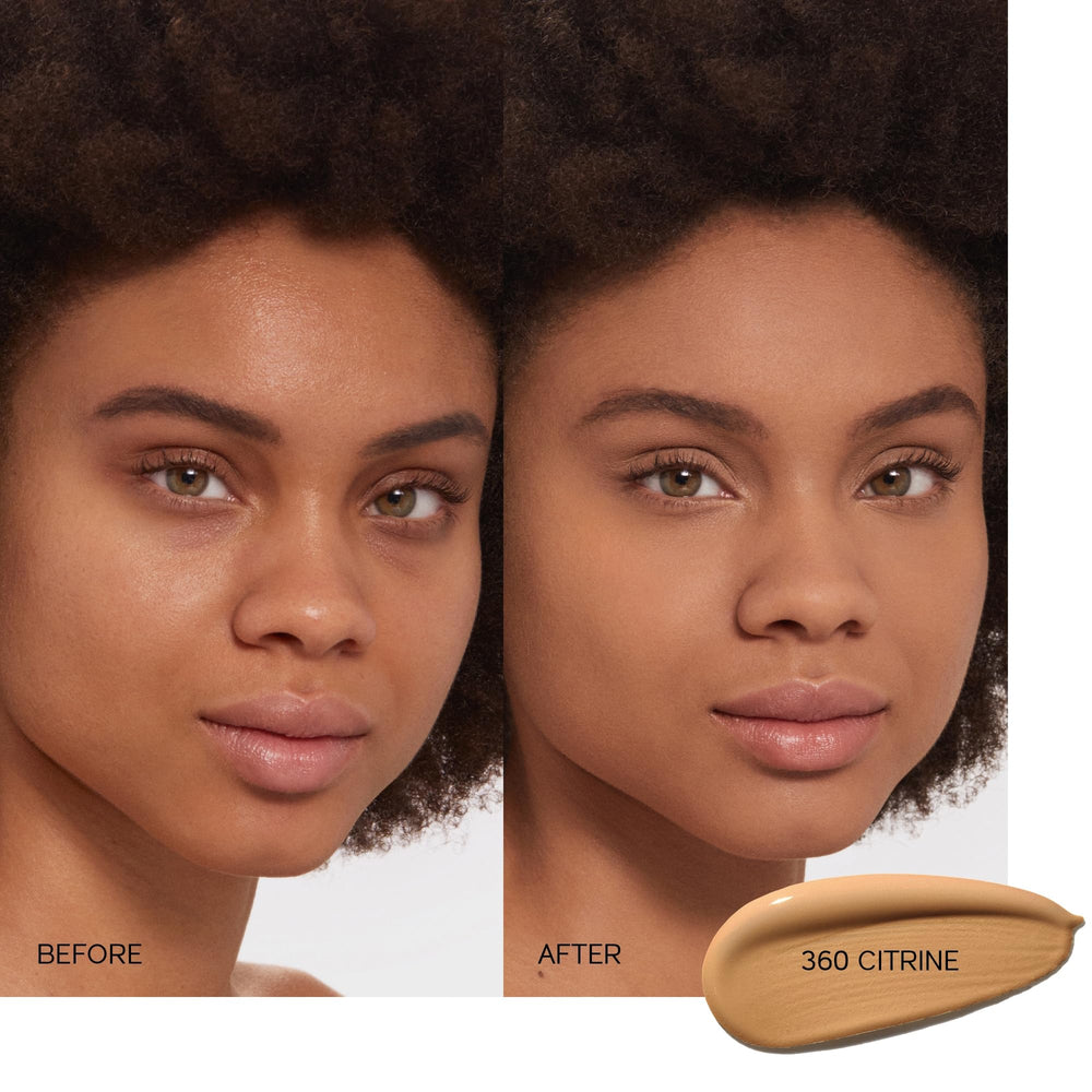Shiseido Synchro Skin Citrine 360 foundation applied on skin for natural finish.