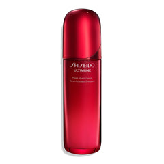 Shiseido Ultimune serum bottle front highlights premium packaging and a ready-to-use glow enhancing formula.