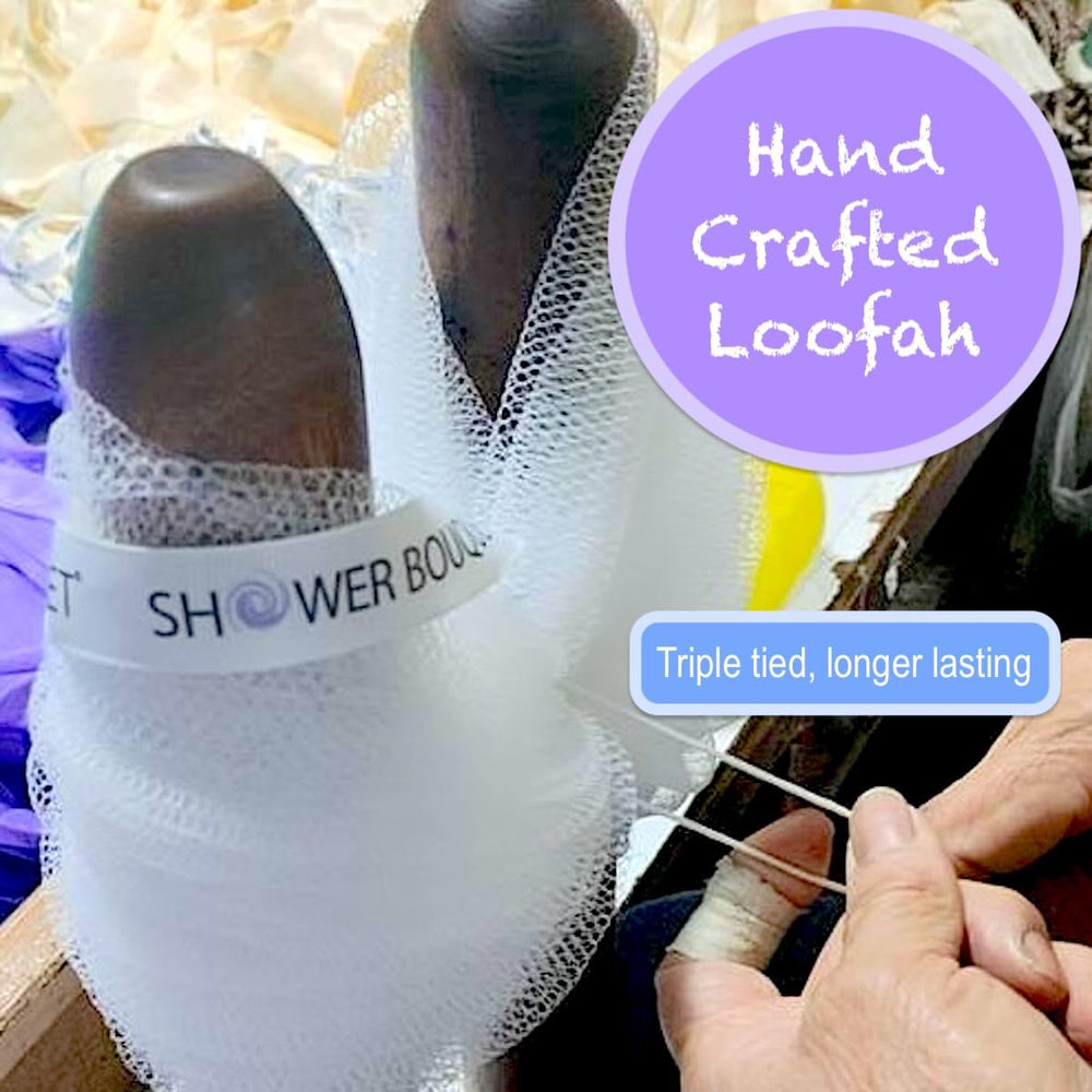 Shower Bouquet soft-mesh double scrubber offers mild cleansing and exfoliation.