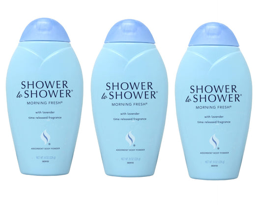 Shower To Shower Morning Fresh powder bottle for long-lasting freshness.