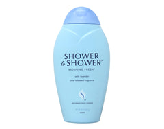 Shower To Shower Morning Fresh powder jar close-up highlighting scent.