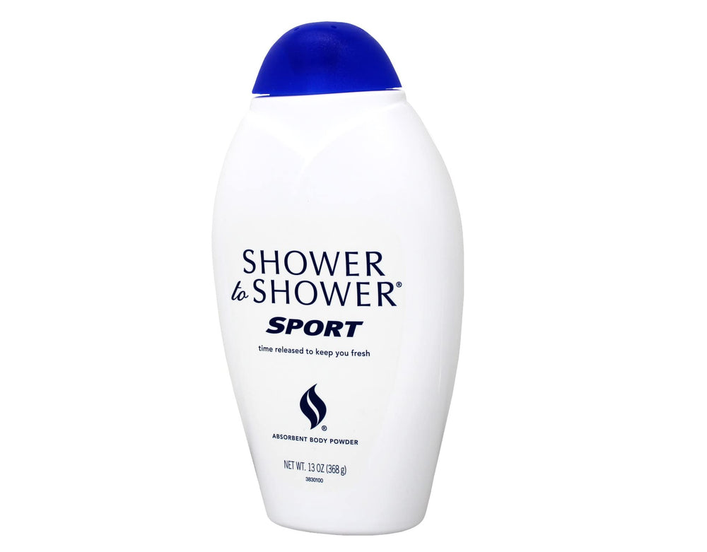 Shower To Shower sport powder back view with clean, refreshing scent.