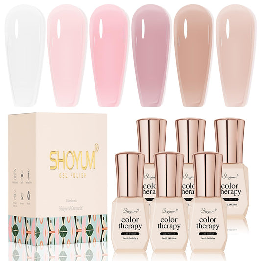 SHOYUM Jelly Gel Nail Polish Set in a gift box showing six jelly shades for festive manicures