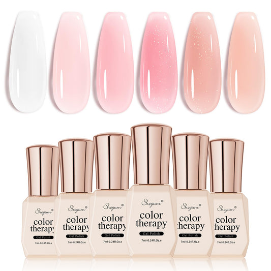 SHOYUM jelly gel nude pink bottles for versatile, layered manicures