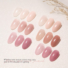 SHOYUM Jelly Nude color swatches showcasing sheer jelly pink hues.