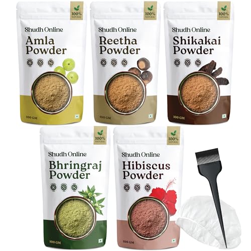 Shudh Online Bhringraj hair mask powder nourishes the scalp.