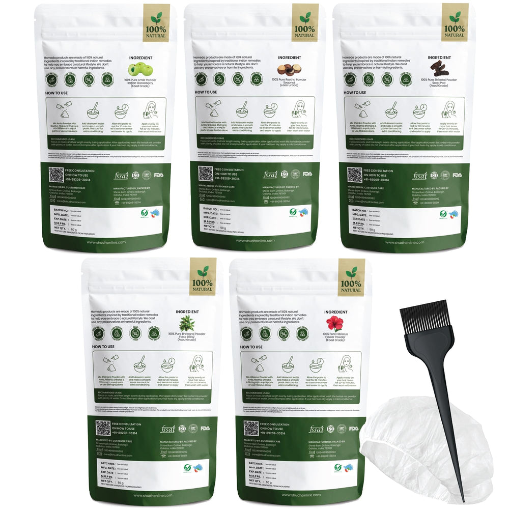 Shudh Online Indian shampoo powder supports healthy-looking hair growth.