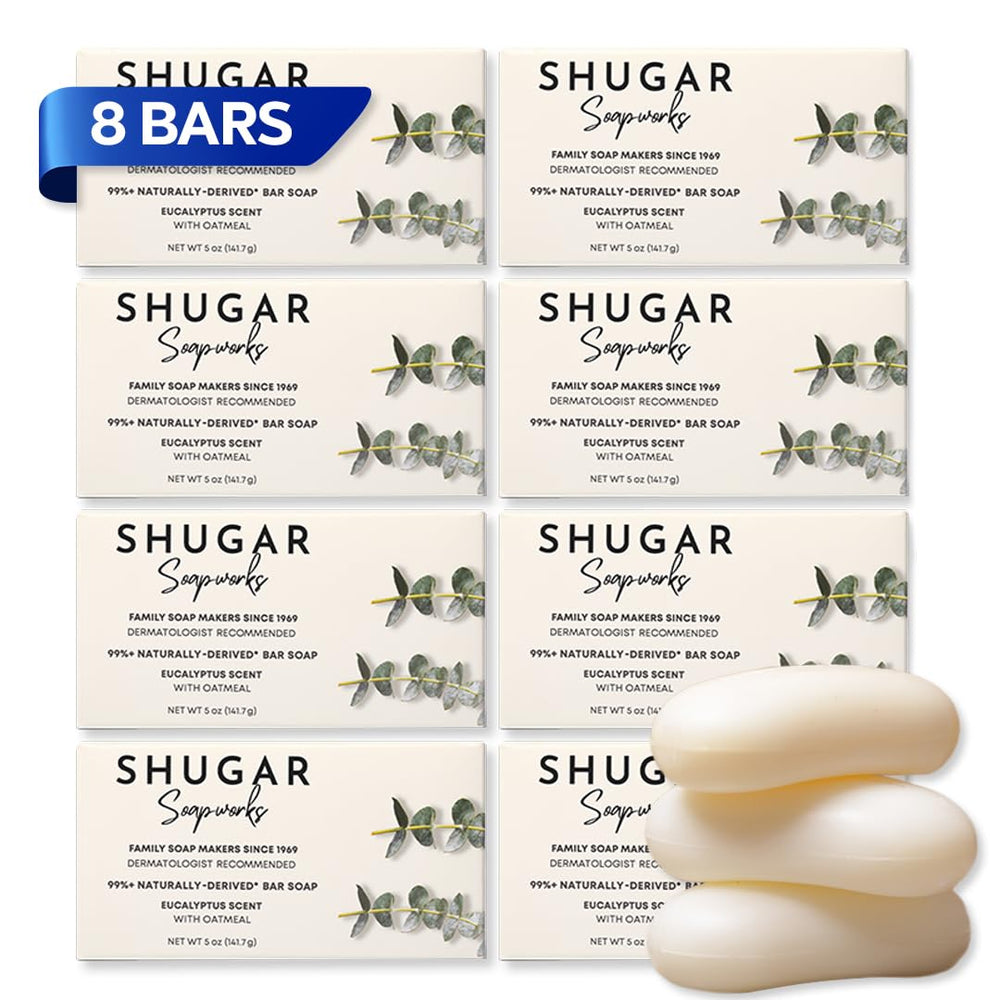 Shugar Soapworks Oatmeal Eucalyptus bar front view for gentle cleansing
