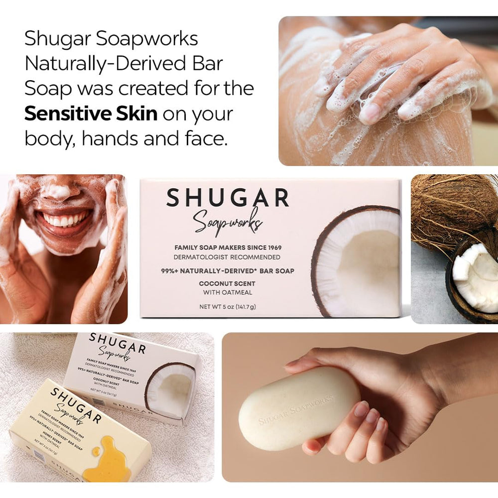 Lathering close-up of Shugar Soapworks Oatmeal & Coconut bar.