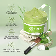 SHVYOG Green Tea Clay Mask detox mud focus emphasizes cleansing and pore care.