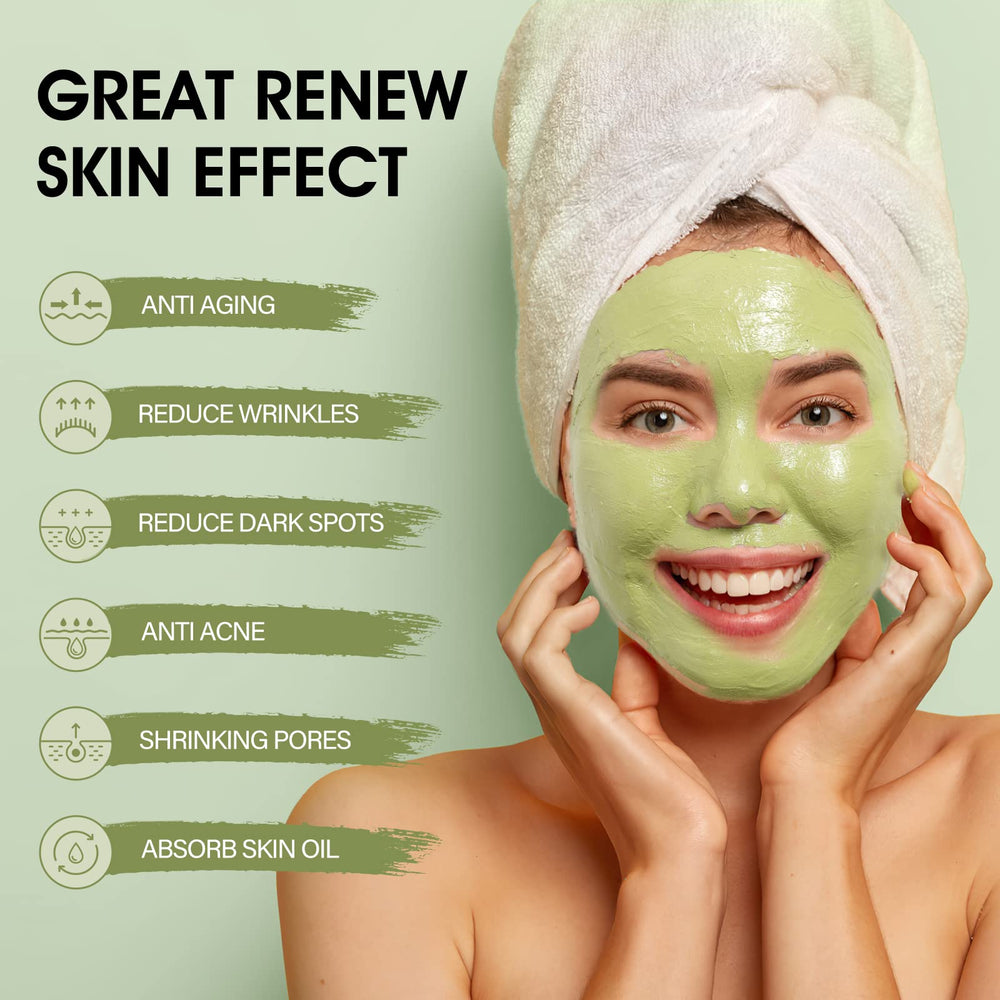SHVYOG Green Tea Face Mask applied on face demonstrates even coverage and soothing feel.