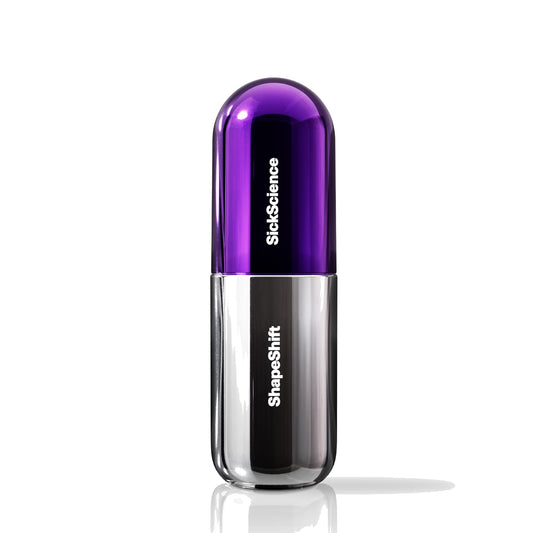 SickScience ShapeShift serum bottle close-up showing vegan formula for skin tightening.