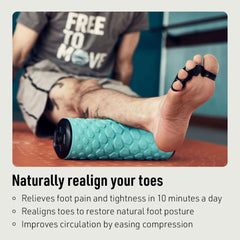 Sidekick silicone toe spacers worn inside shoes for comfortable daily use.