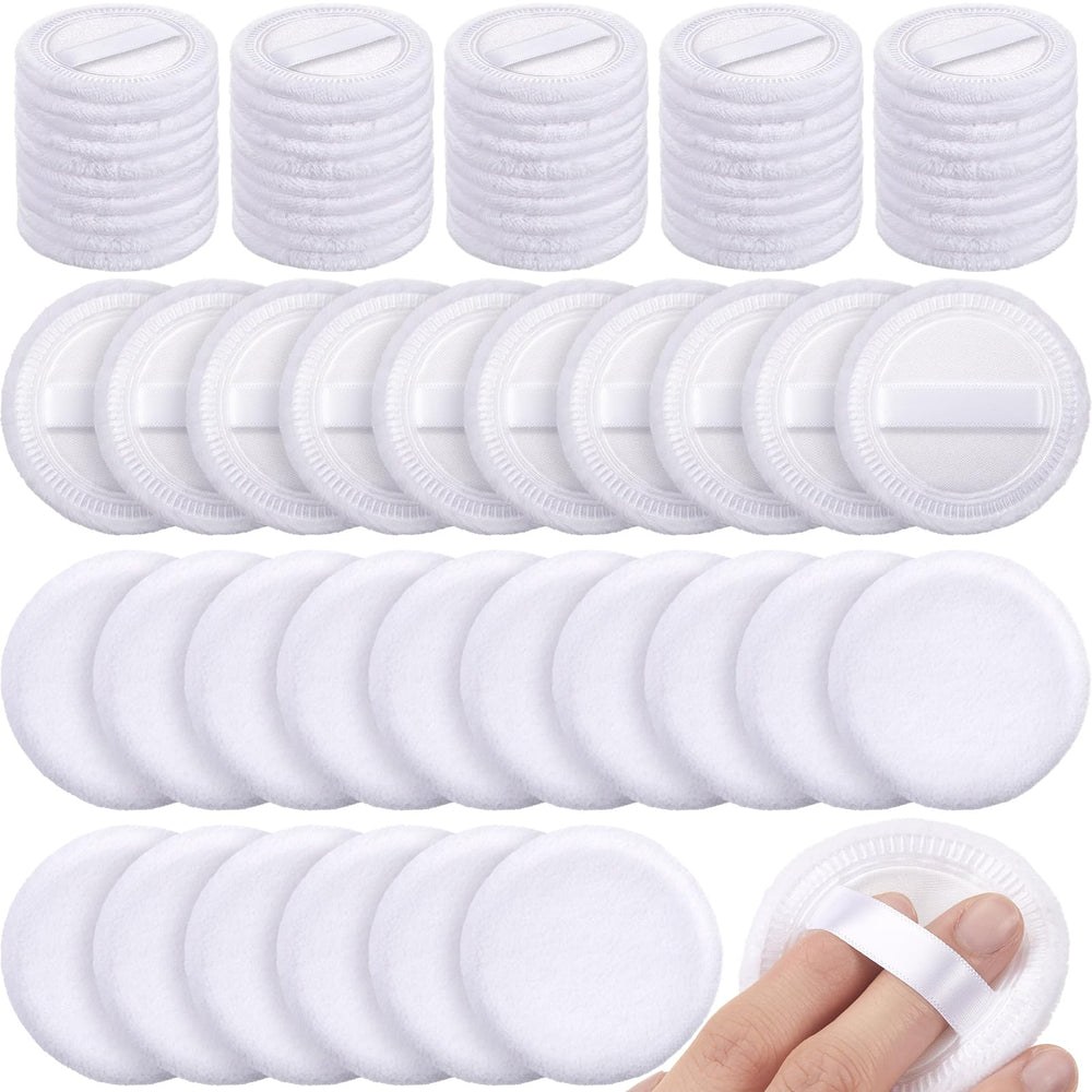 SiliFine cotton powder puff front view, easy grip in white 2.36 inch diameter