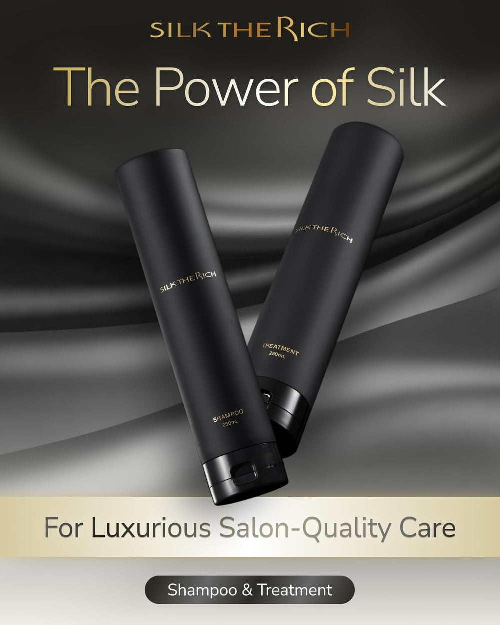 SILK THE RICH conditioner bottle close-up for smoother, softer hair