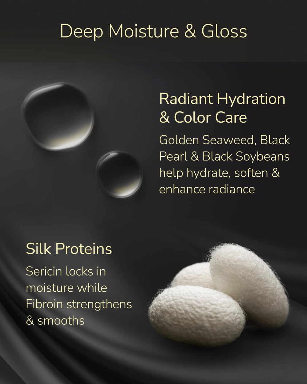 Frizz-control shine from SILK THE RICH for sleek hair.