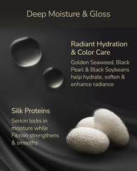 Frizz-control shine from SILK THE RICH for sleek hair.