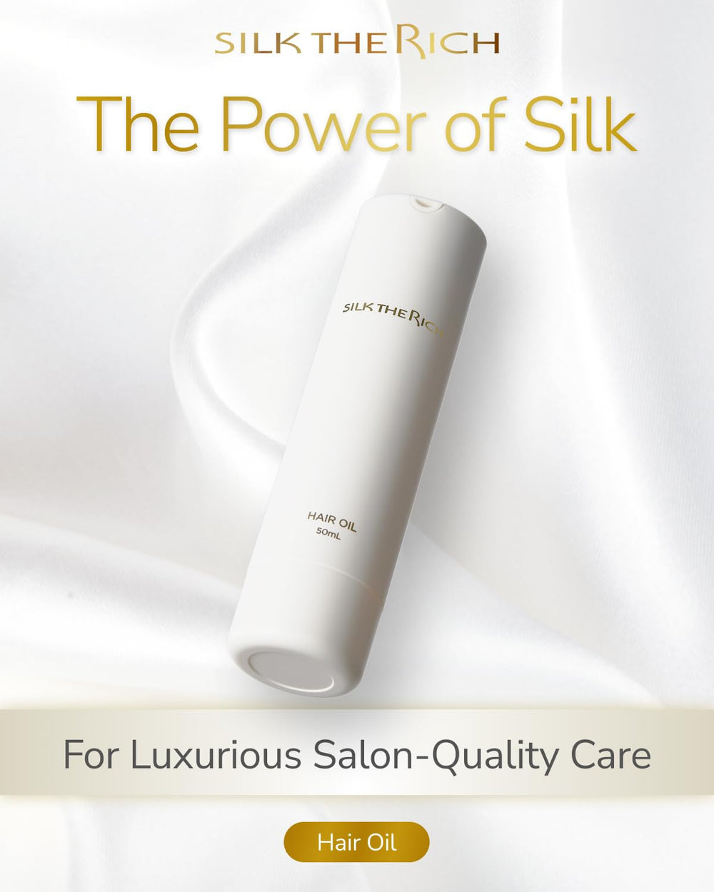 SILK THE RICH hair oil pump application for easy, mess-free styling.