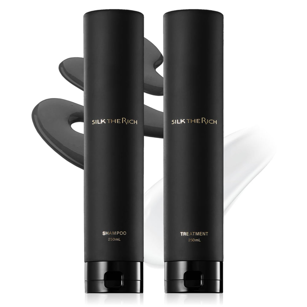 SILK THE RICH shampoo bottle close-up showing hydration-ready formula