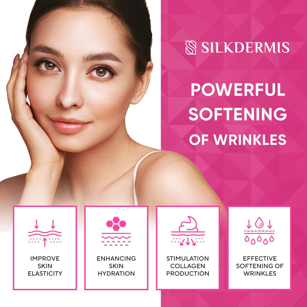 SILKDERMIS forehead wrinkle patches applied on the forehead for discreet overnight coverage.