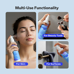 SilkySecret HOCL spray cleans makeup tools safely.
