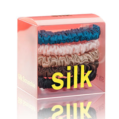 Silmer Silk Scrunchies collection pack shown in vibrant colors for versatile styling