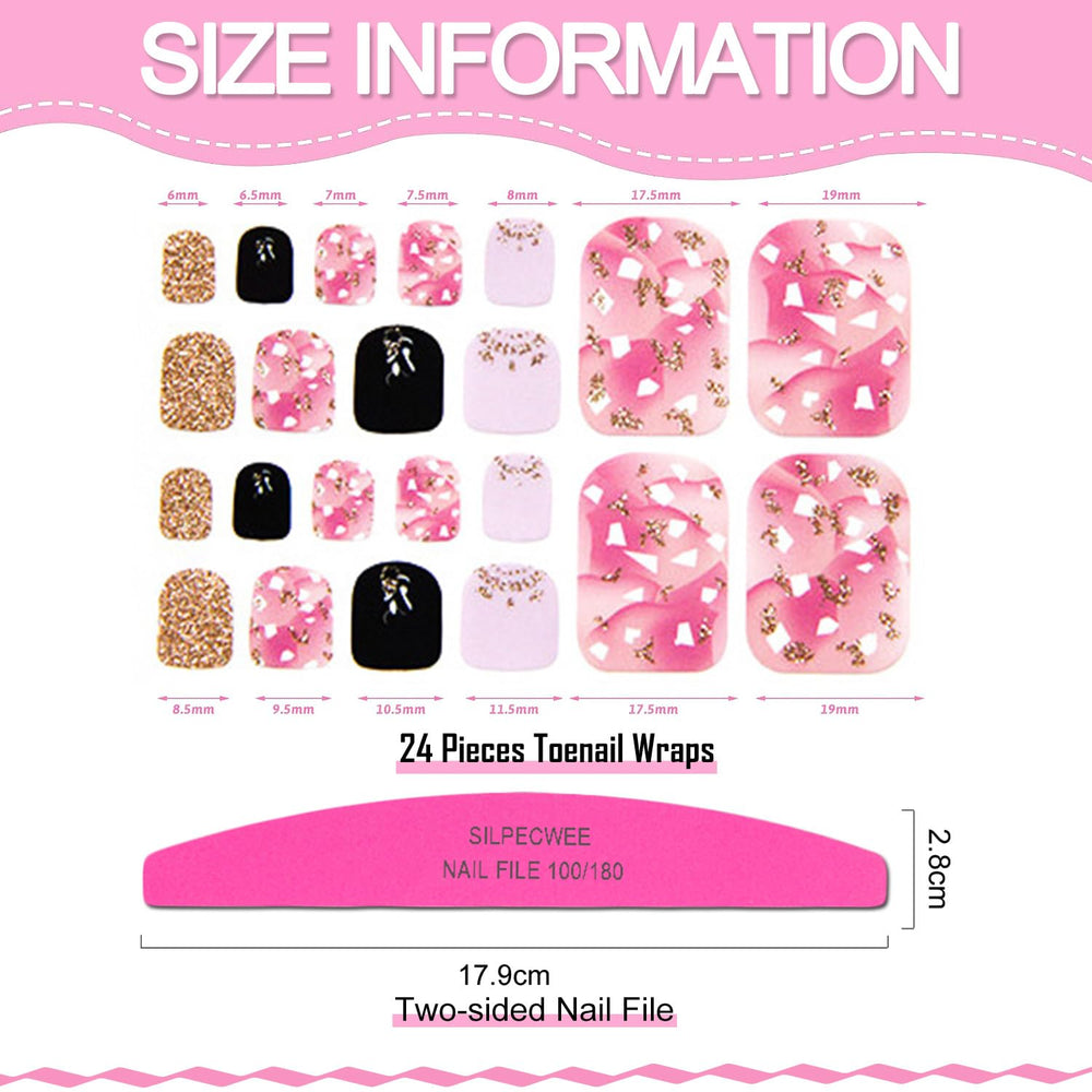 SILPECWEE floral marbling toenail wraps add subtle elegance.