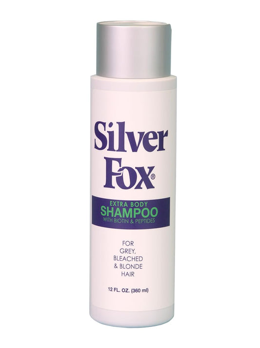 Silver Fox Extra Body Shampoo bottle with rich foam for refreshing cleanse.