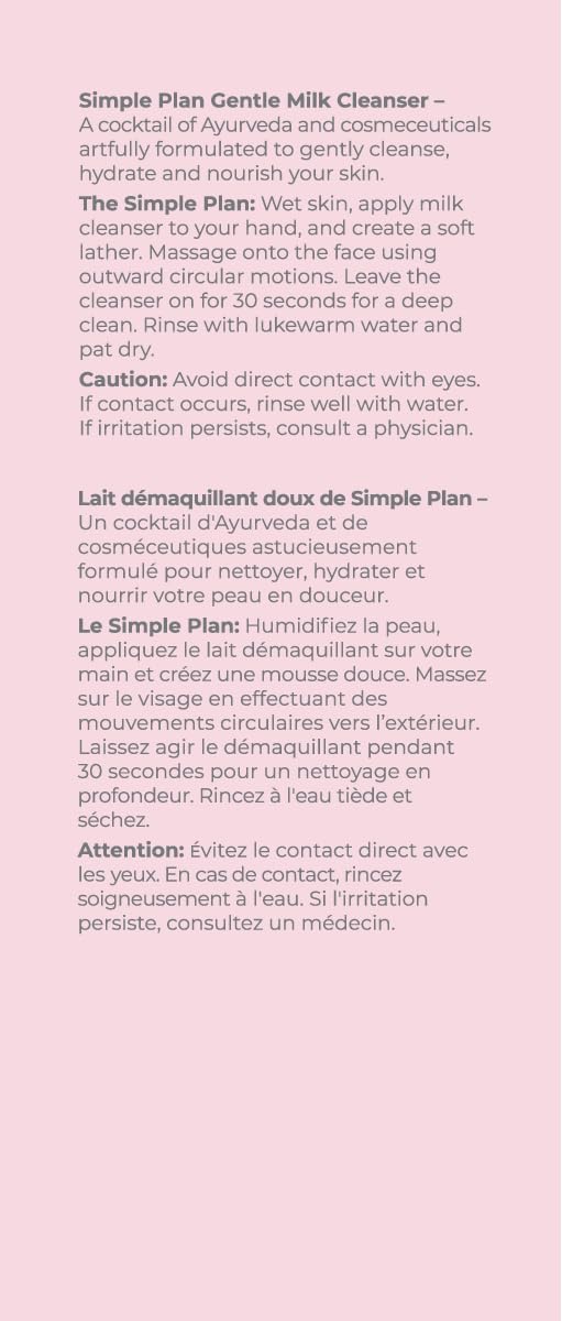 SIMPLE PLAN Hydrating Milky Cleanser fragrance-free label; suitable for sensitive skin.