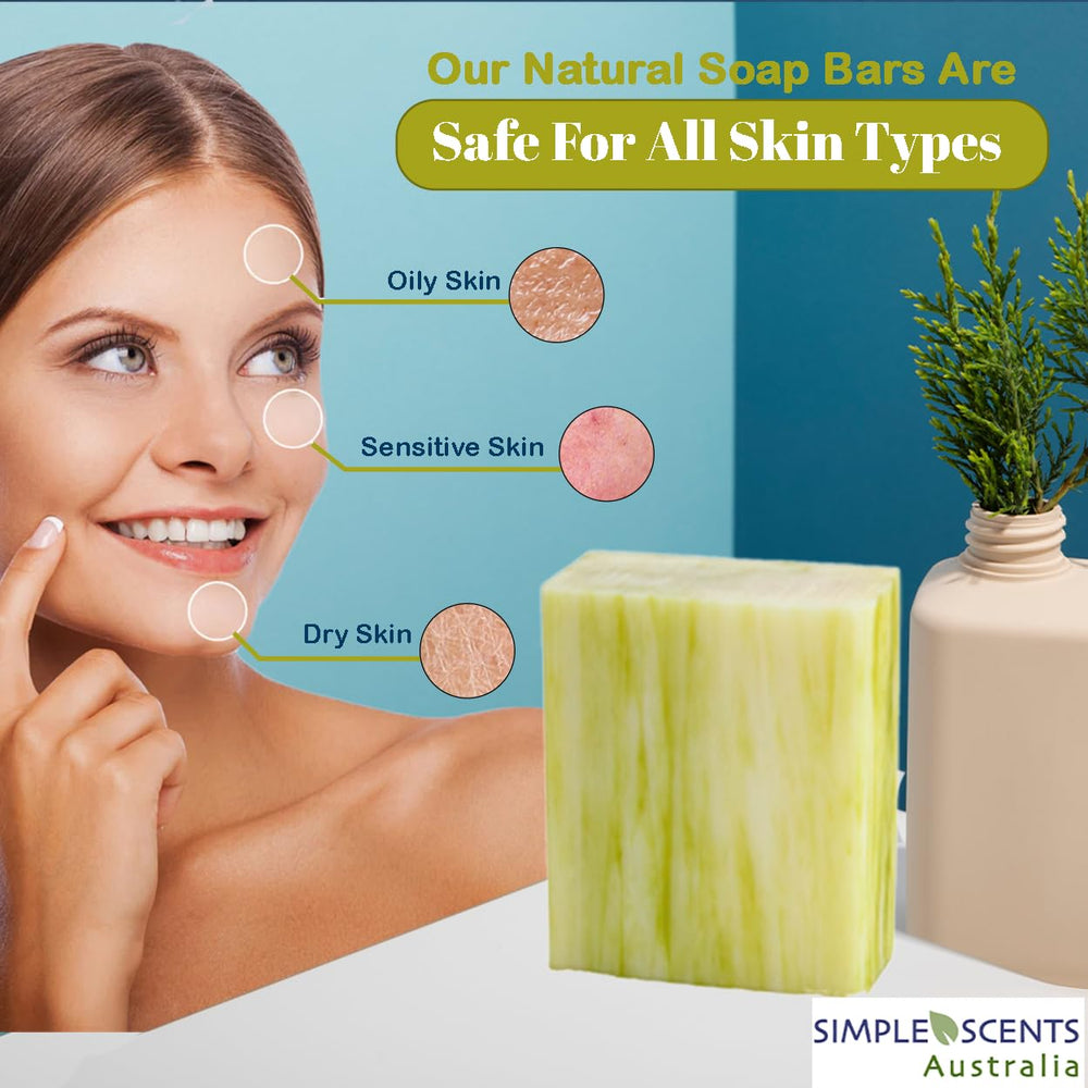 Simple Scents Australia lemongrass soap with shea butter emphasizes nourishing hydration.