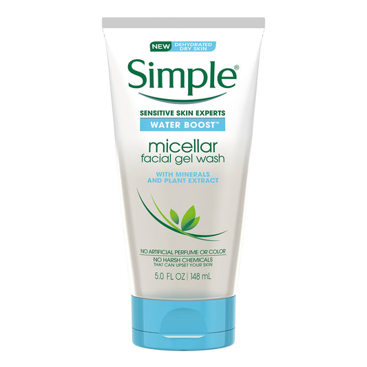 Simple Water Boost bubbles cleanse the face with a light gel texture for sensitive skin.