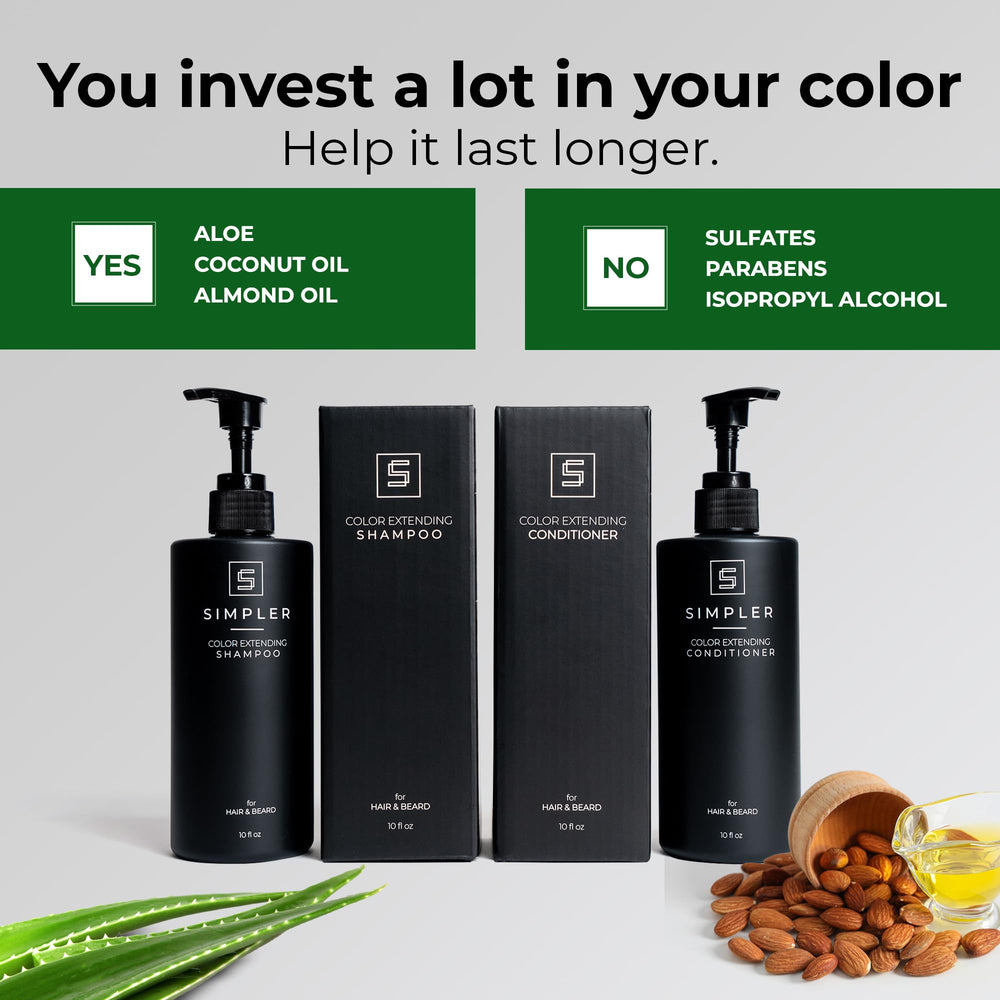 Simpler Hair Color Dye-free formula bottle label highlights color-safe care.