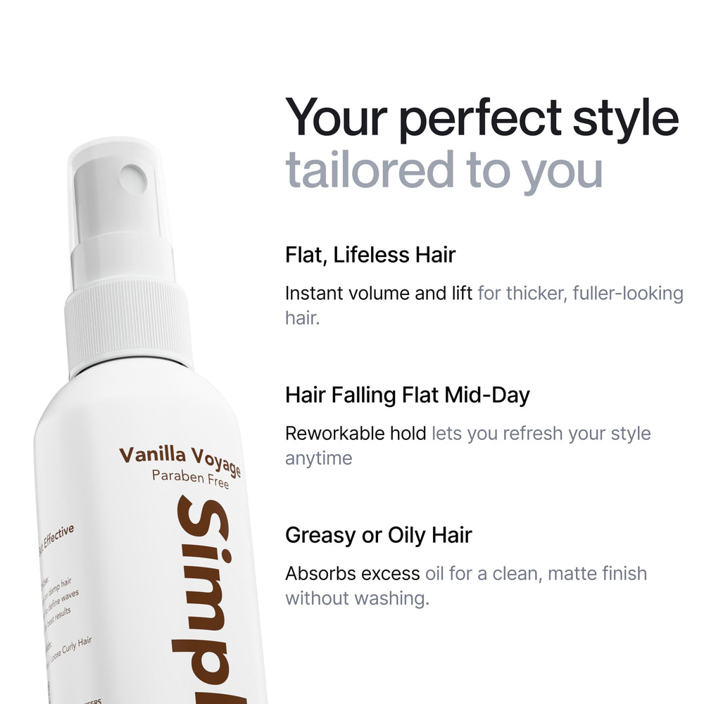 Simpletics sea salt spray enhances waves and curls with texture.