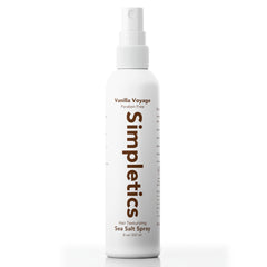 Simpletics Himalayan Sea Salt Hair Spray bottle with vanilla scent for beachy waves.