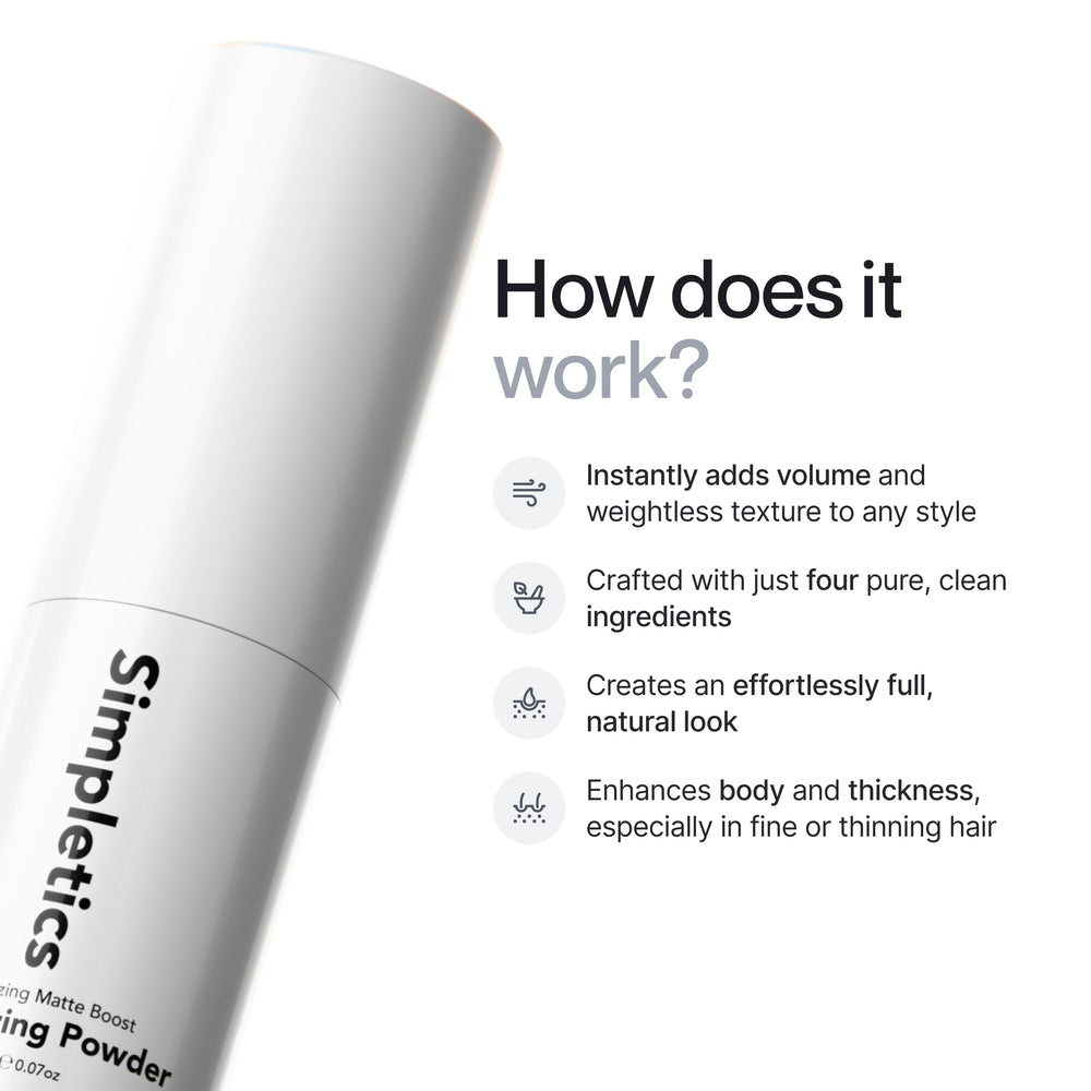 Simpletics Texturizing Powder dispense shot highlighting root lift