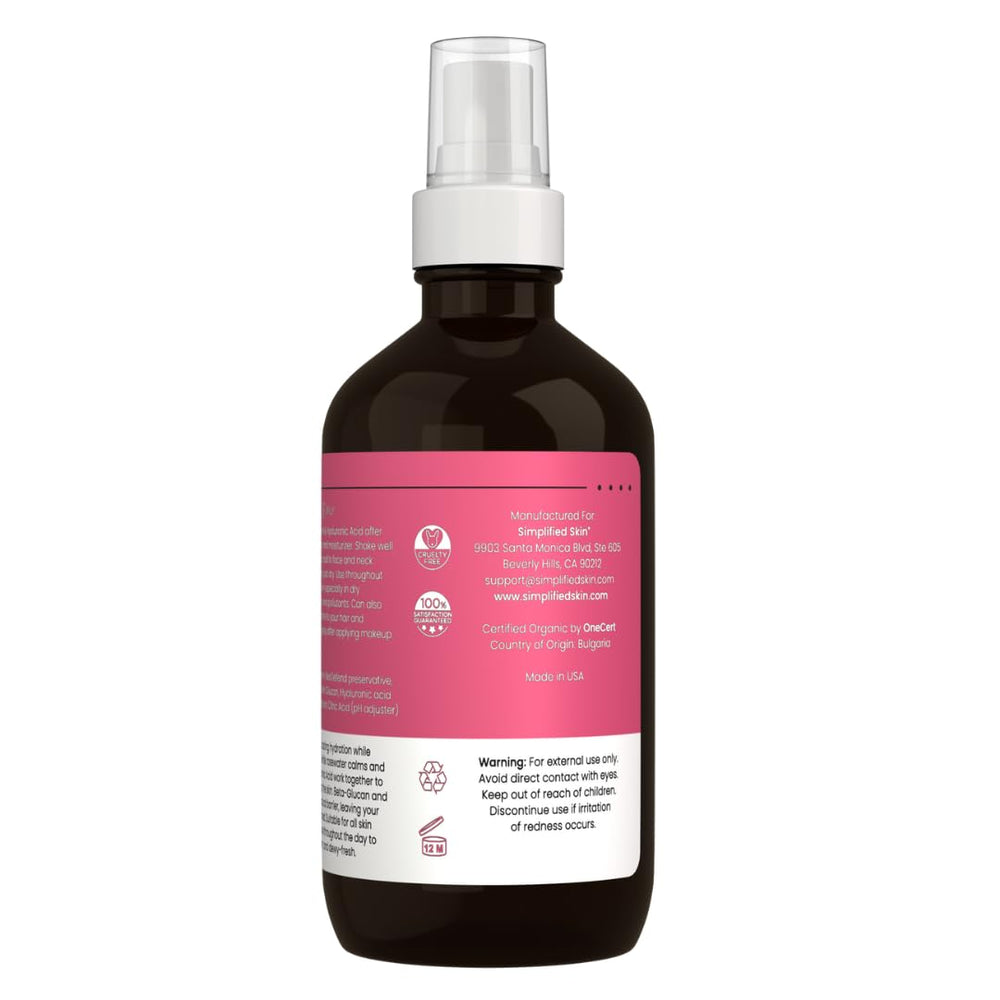 Simplified Skin day to night routine support with gentle rosewater spritz.
