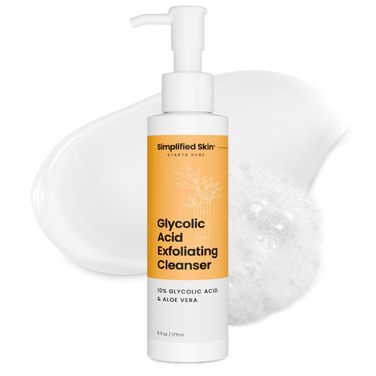 Simplified Skin Glycolic Face Wash 10% pump for gentle exfoliation and smoother texture.