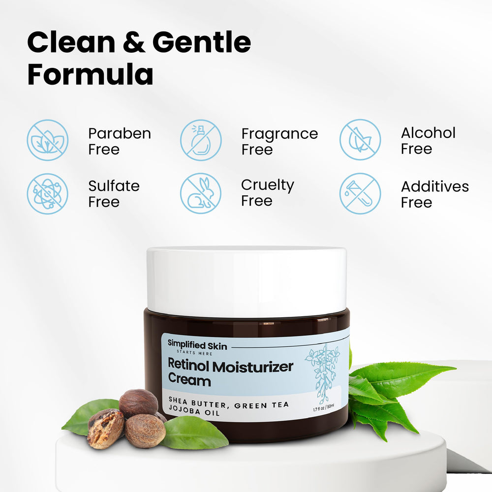 Simplified Skin Retinol Cream application dot showing smooth texture upon touch.