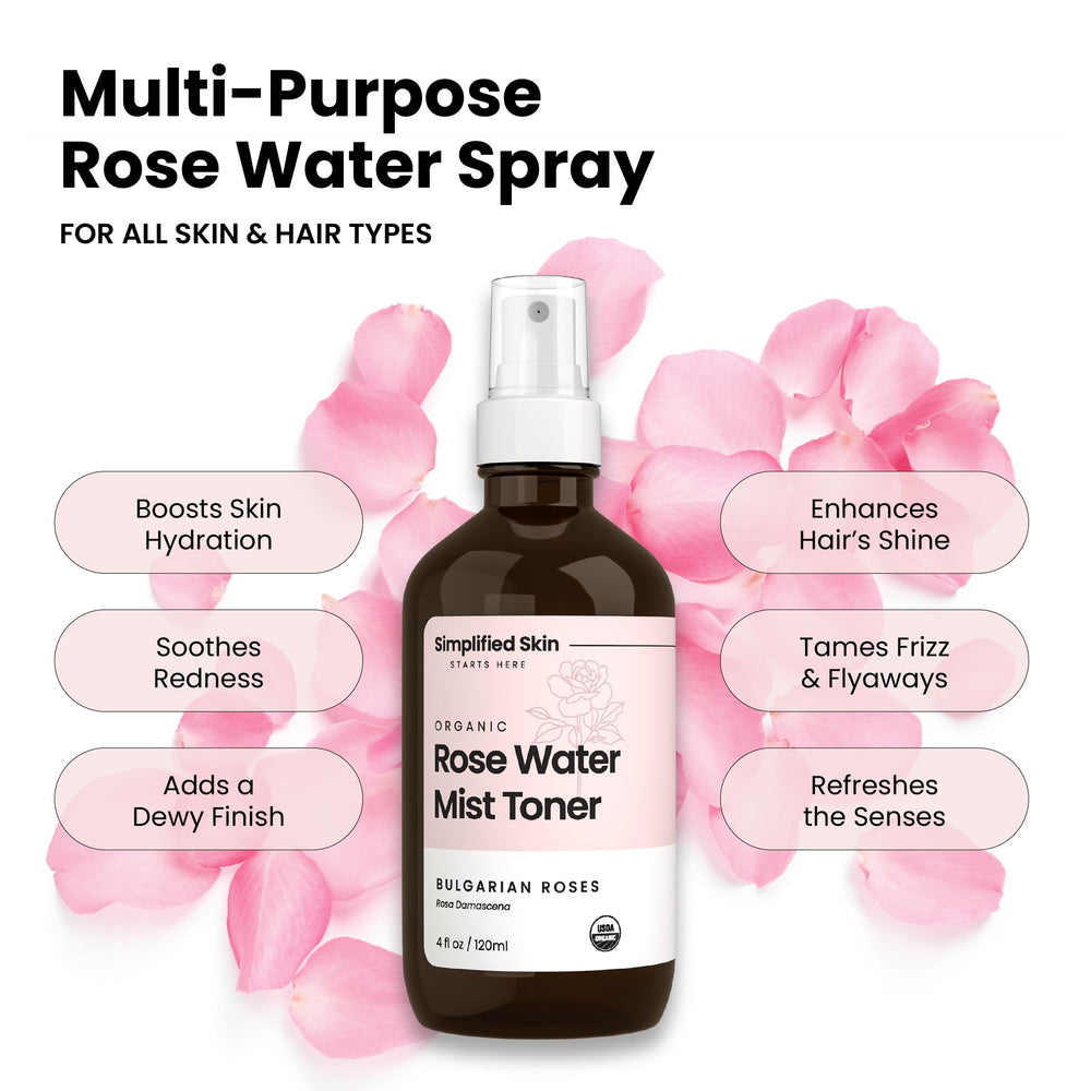 Simplified Skin rosewater face spray for refreshed complexion and lightweight hydration