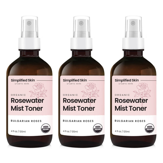Simplified Skin rosewater spray bottle for refreshing facial and hair hydration