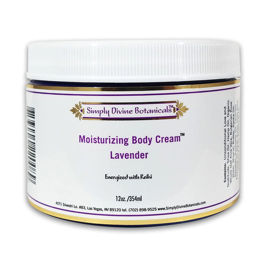 Simply Divine Botanicals Moisturizing Body Cream lavender jar provides deep hydration for soft skin