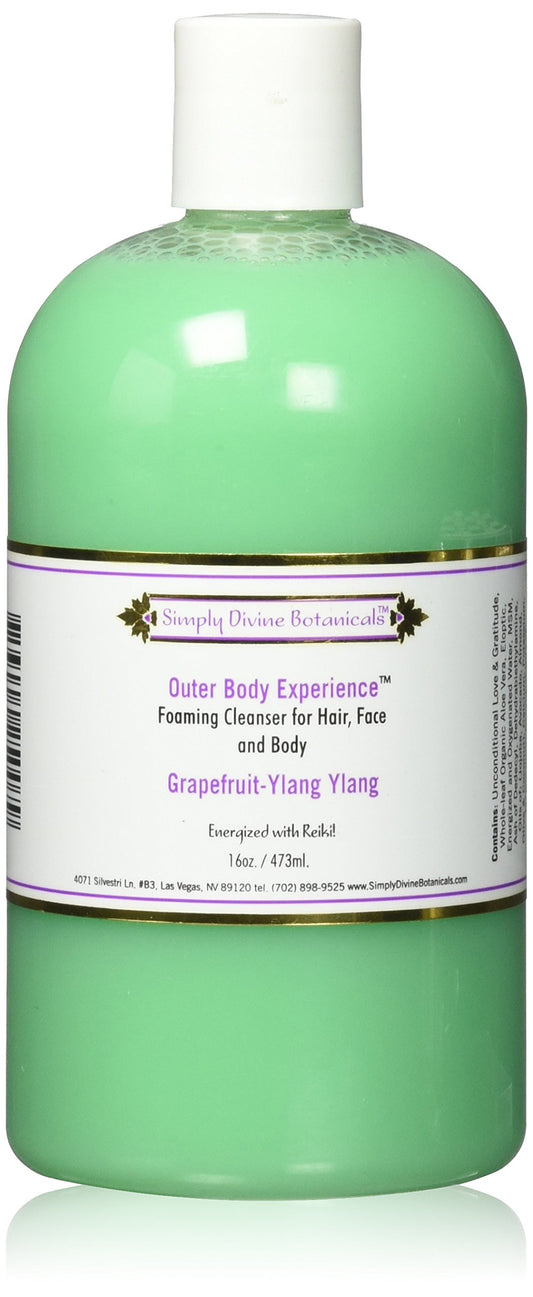 Simply Divine Botanicals Outer Body Experience bottle pour, gentle daily cleanser for skin and hair