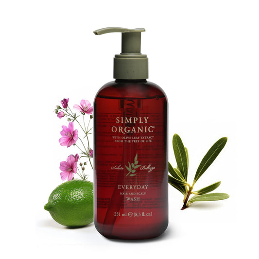 SIMPLY ORGANIC hair wash bottle pour for easy daily cleanse.